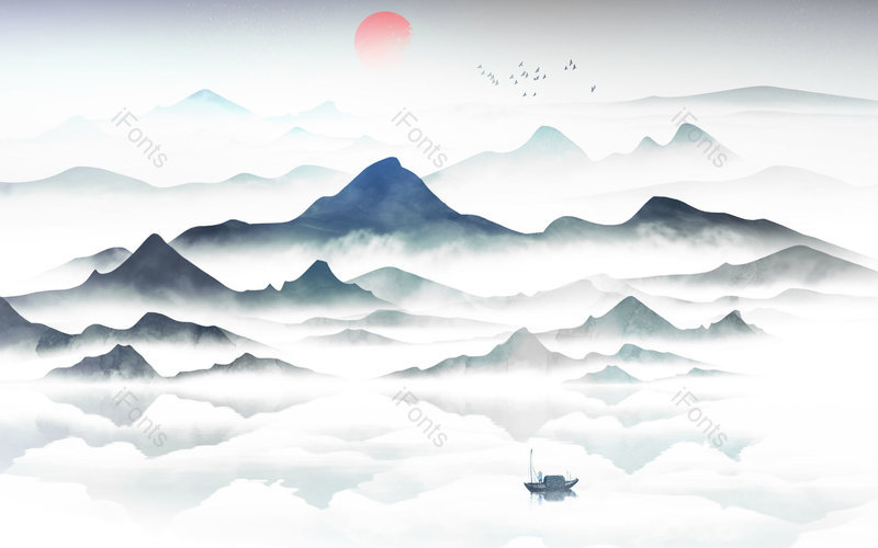 中国风手绘风景山水插画背景设计,插画/手绘图,插画/手绘图库,插画/手绘图下载,插画/手绘